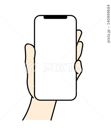 スマートフォンを片手で真っ直ぐに持つ手のクローズアップイラスト（モックアップ用） 140999684