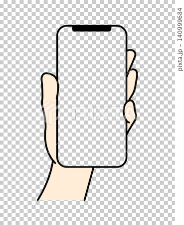 スマートフォンを片手で真っ直ぐに持つ手のクローズアップイラスト（モックアップ用） 140999684
