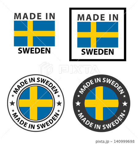 Set of Made in Sweden seal. Sweden product tag label sign. Made In Sweden stamp sticker. flat style. Set of Made in Sweden seal. Sweden product tag label sign. Made In Sweden stamp sticker. flat style. 140999698