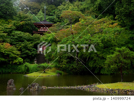 雨に濡れる浄瑠璃寺の三重塔 雨に濡れる浄瑠璃寺の三重塔 140999724