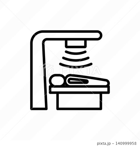 Radiation therapy, cancer treatment. Thin line icon. Medical equipment. Healthcare vector illustration. Radiation therapy, cancer treatment. Thin line icon. Medical equipment. Healthcare vector illustration. 140999958