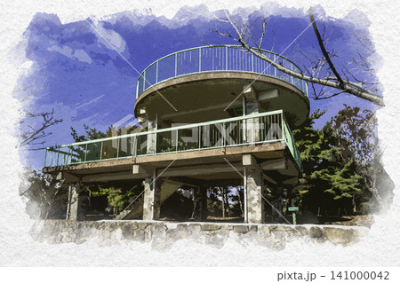 水彩画風　笠井山公園展望台　岡山県岡山市 141000042