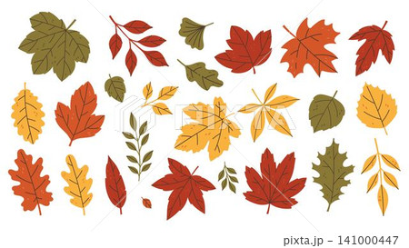 A set of colorful autumn leaves of various shapes. Vector graphics. A set of colorful autumn leaves of various shapes. Vector graphics. 141000447