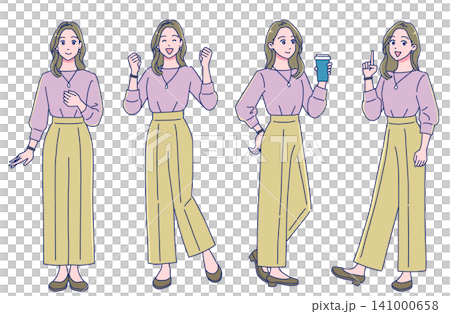 Set of standing illustrations of young female office workers Set of standing illustrations of young female office workers 141000658