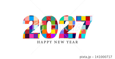 Colorful Geometric 2027 Happy New Year Typography Design on White Background Colorful Geometric 2027 Happy New Year Typography Design on White Background 141000717