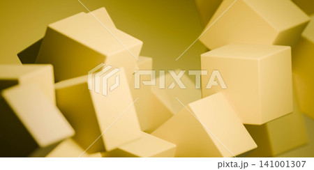 Yellow 3d cubes abstract geometric background 141001307