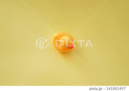 Rubber duck floating on plain white background 141001457