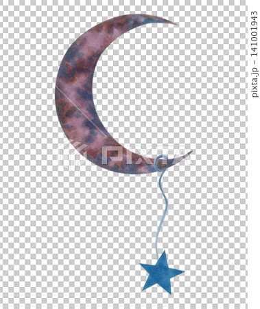 Watercolor illustration of a moon and a hanging star on a space theme. Hand-drawn isolated art. Children cartoon composition for decorating a girls or boys room or for a childrens greeting card Watercolor illustration of a moon and a hanging star on a space theme. Hand-drawn isolated art. Children cartoon composition for decorating a girls or boys room or for a childrens greeting card 141001943