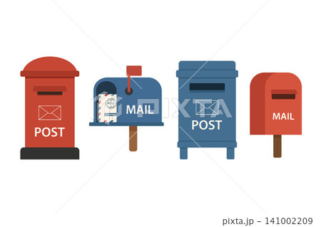 Collection of postal mailboxes in different styles for mail delivery and correspondence Collection of postal mailboxes in different styles for mail delivery and correspondence 141002209