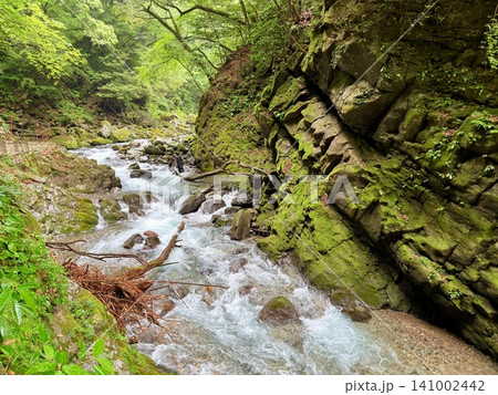 宮崎県高千穂町の天安河原に広がる積石と鳥居の風景 宮崎県高千穂町の天安河原に広がる積石と鳥居の風景 141002442