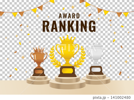 アワードランキング 表彰台とトロフィー 授賞式イラスト背景 A4横 アワードランキング 表彰台とトロフィー 授賞式イラスト背景 A4横 141002480