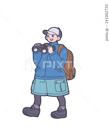アウトドアを楽しむ笑顔の男の子のイラスト アウトドアを楽しむ笑顔の男の子のイラスト 141002720