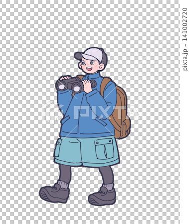 アウトドアを楽しむ笑顔の男の子のイラスト アウトドアを楽しむ笑顔の男の子のイラスト 141002720