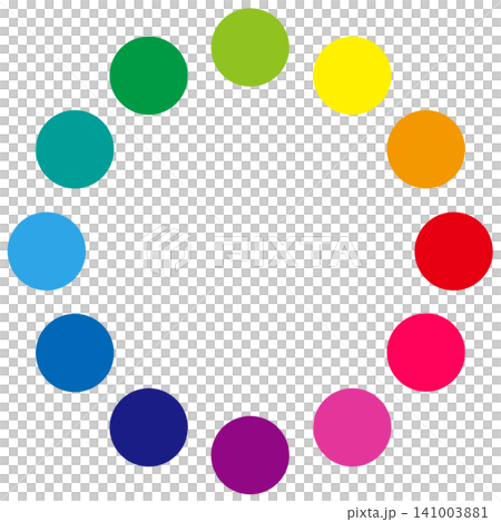 A color wheel illustration showing the 12 colorful colors found in paints and coatings. 141003881