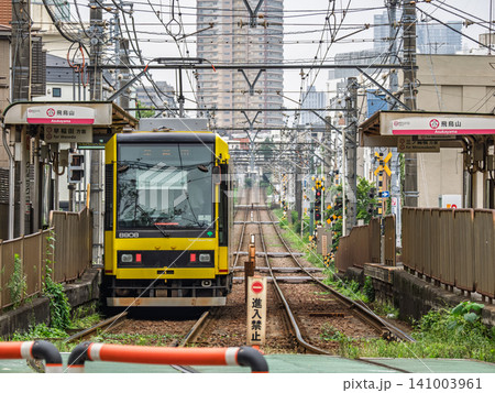 都電荒川線 飛鳥山駅に停車する路面電車と専用軌道 都電荒川線 飛鳥山駅に停車する路面電車と専用軌道 141003961