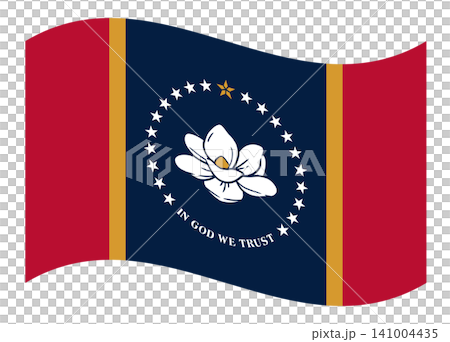 Waving new flag of Mississippi, USA, United Stated, isolated. Waving new flag of Mississippi, USA, United Stated, isolated. 141004435