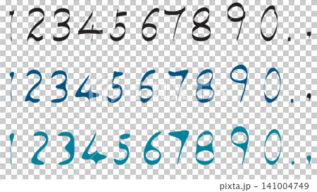 A set of handwritten numbers and loosely processed numbers. Numbers written with a calligraphy pen. 141004749