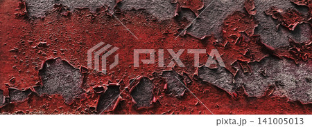 Abstract peeling red paint texture on vintage metal background with copy space 141005013