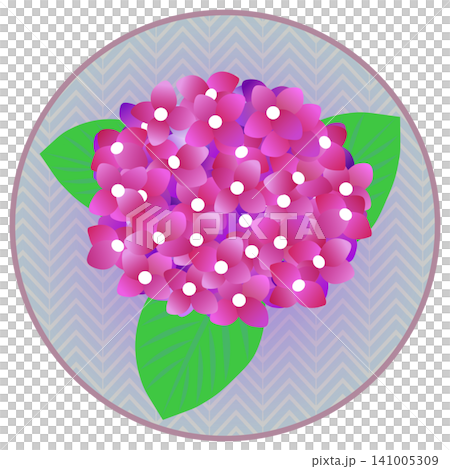 円形背景のついた赤いアジサイのイラスト 円形背景のついた赤いアジサイのイラスト 141005309