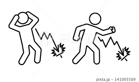 Stick figure trader reacting to volatile stock market graphs icon set. Financial investment loss, stress and crash concept. Stick figure trader reacting to volatile stock market graphs icon set. Financial investment loss, stress and crash concept. 141005589