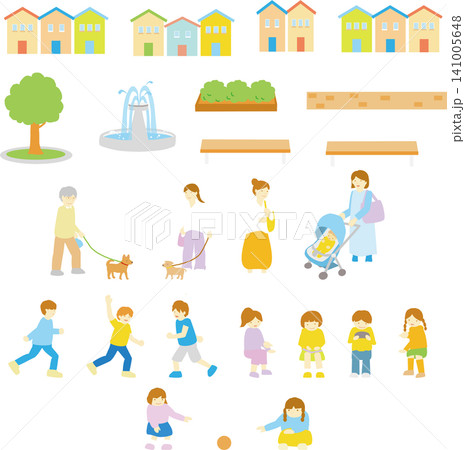公園でおもいおもいに楽しんでいる人々のベクターイラスト素材 公園でおもいおもいに楽しんでいる人々のベクターイラスト素材 141005648