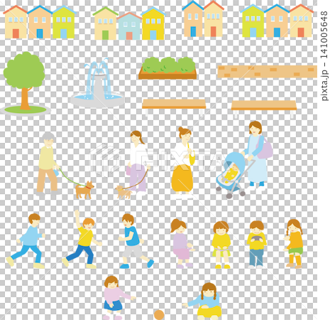 公園でおもいおもいに楽しんでいる人々のベクターイラスト素材 公園でおもいおもいに楽しんでいる人々のベクターイラスト素材 141005648