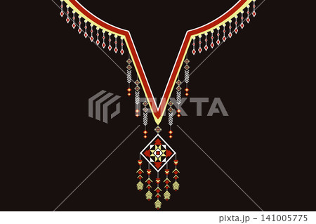 Necklace ethnic pattern. Neckline embroidery. Ethnic collar lace oriental pattern. Neckline floral designs for dress, textile, fabric, cloth, fashion, print Necklace ethnic pattern. Neckline embroidery. Ethnic collar lace oriental pattern. Neckline floral designs for dress, textile, fabric, cloth, fashion, print 141005775