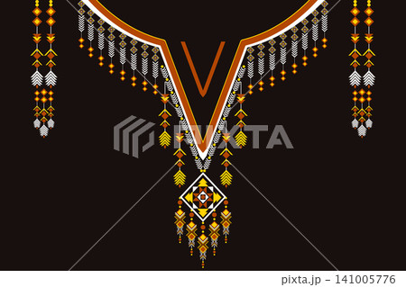 Necklace ethnic pattern. Neckline embroidery. Ethnic collar lace oriental pattern. Neckline floral designs for dress, textile, fabric, cloth, fashion, print Necklace ethnic pattern. Neckline embroidery. Ethnic collar lace oriental pattern. Neckline floral designs for dress, textile, fabric, cloth, fashion, print 141005776
