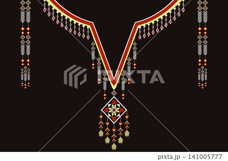 Necklace ethnic pattern. Neckline embroidery. Ethnic collar lace oriental pattern. Neckline floral designs for dress, textile, fabric, cloth, fashion, print Necklace ethnic pattern. Neckline embroidery. Ethnic collar lace oriental pattern. Neckline floral designs for dress, textile, fabric, cloth, fashion, print 141005777