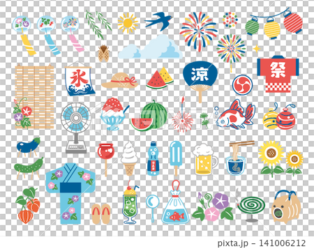 Summer Retro Japanese Style Icon Set Summer Retro Japanese Style Icon Set 141006212