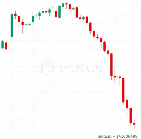 急落するローソク足チャートと下落相場|株価暴落・投資リスクのイメージ 急落するローソク足チャートと下落相場|株価暴落・投資リスクのイメージ 141006499