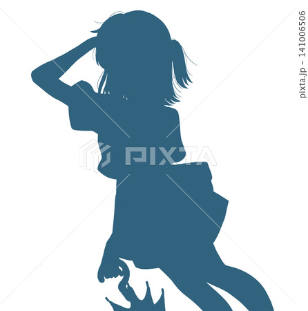 おでこに手をかざす傘を持った少女 シルエット おでこに手をかざす傘を持った少女 シルエット 141006506