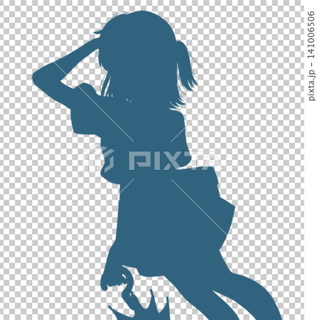 おでこに手をかざす傘を持った少女 シルエット おでこに手をかざす傘を持った少女 シルエット 141006506