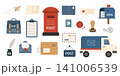 postal service and mail delivery elements including mailboxes, envelopes, postage stamps 141006539
