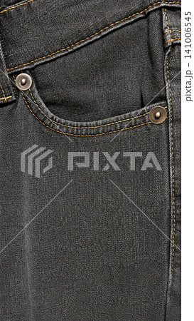 Close Up of Black Washed Denim Jeans Front Pocket with Metal Rivets Close Up of Black Washed Denim Jeans Front Pocket with Metal Rivets 141006545