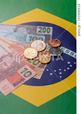 Brazilian paper money, real banknotes as currency for exchange or travel. Brazilian money Brazilian paper money, real banknotes as currency for exchange or travel. Brazilian money 141006918
