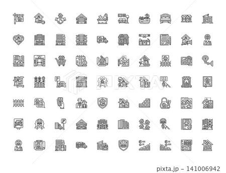 real estate, housing, and architecture vector icon set design outline style. perfect use for logo, presentation, website, and more. simple modern icon set design line style 141006942