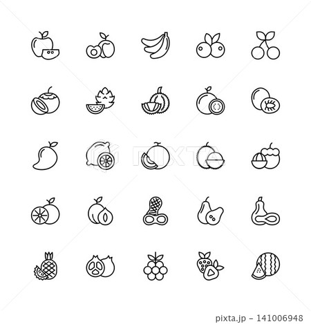fruit vector icon set outline style. perfect use for presentation, website, application and more. simple modern icon set design line style fruit vector icon set outline style. perfect use for presentation, website, application and more. simple modern icon set design line style 141006948