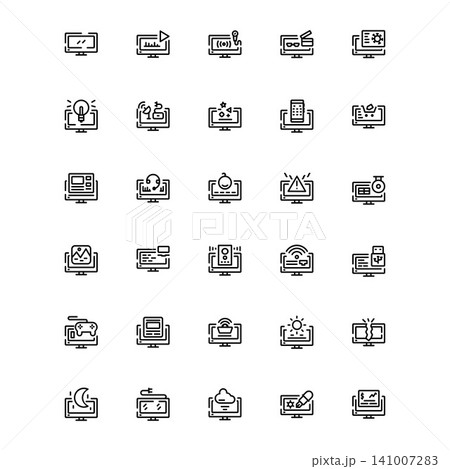 screen, display, monitor, channel and smart television icon. Perfect for application, web, logo, background, game and presentation template. single icon set design line style 141007283