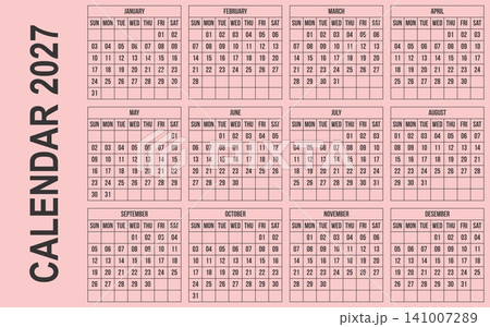 Modern style 2027 annual calendar template Modern style 2027 annual calendar template 141007289