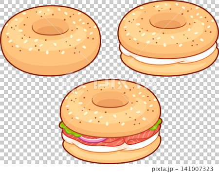 Bagel drawing set with cream cheese and salmon Bagel drawing set with cream cheese and salmon 141007323