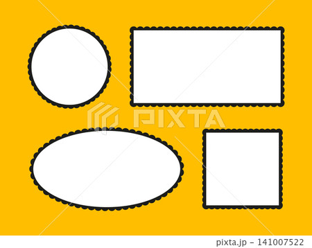 Scalloped frames set. Label forms. Silhouette lace frame, backgrounds. Rectangle, ellipse, circle and square shapes with scalloped edges. Elements for tag, sticker of label collection. 141007522