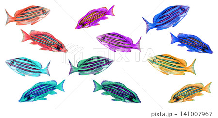 Neon Reef Watercolor Tropical Fish Collection 141007967