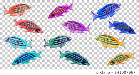Neon Reef Watercolor Tropical Fish Collection 141007967