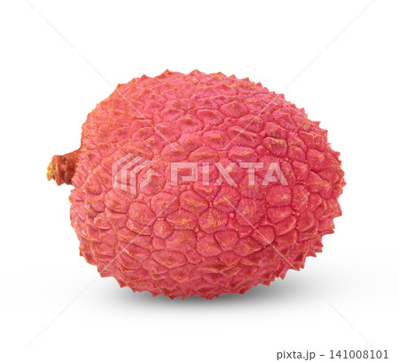 Single whole unpeeled red or pink lychee isolated on white background. Single whole unpeeled red or pink lychee isolated on white background. 141008101