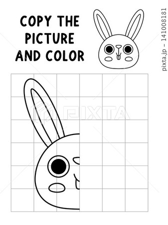 Complete hare face. Black and white vector symmetrical drawing practice worksheet. Line woodland activity for kids. Draw second half coloring page. Copy picture game with forest animal head Complete hare face. Black and white vector symmetrical drawing practice worksheet. Line woodland activity for kids. Draw second half coloring page. Copy picture game with forest animal head 141008181