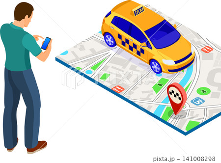 Online Taxi Isometric Concept Online Taxi Isometric Concept 141008298