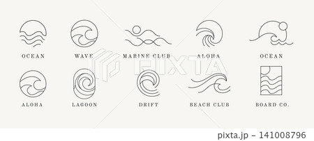 Minimalist abstract sea, ocean and wave line art logos collection. Minimal linear marine and coastal Minimalist abstract sea, ocean and wave line art logos collection. Minimal linear marine and coastal 141008796