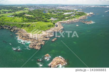 空撮「青森県」初夏の種差海岸の風景 葦毛崎 空撮「青森県」初夏の種差海岸の風景 葦毛崎 141008881