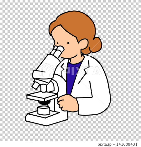 顕微鏡で検体を観察する女性臨床検査技師のイラスト 顕微鏡で検体を観察する女性臨床検査技師のイラスト 141009431